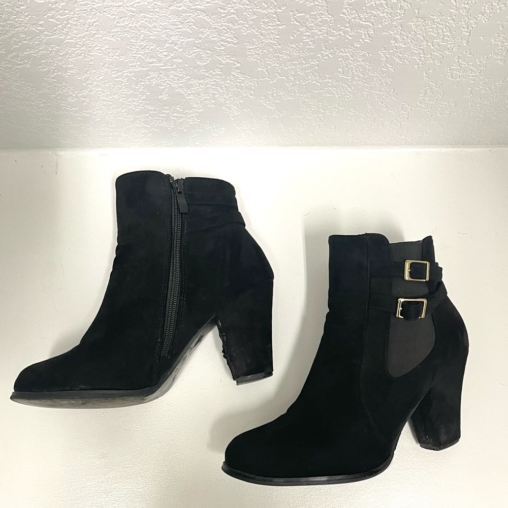 Lucila Suede Black Ankle Heeled Boots